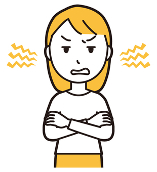  ロングヘア女性(黄)-144-バスト 腕組み,怒る,女性,女の子,人物,かわいい,怒り,キレる,ムカつく,喧嘩のイラスト素材