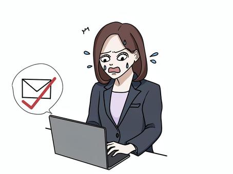 メール送信ミスに焦るスーツ姿の女性 パソコン,メール,送信ミス,誤送信,スーツ,女性,ビジネス,トラブル,ミス,慌てるのイラスト素材