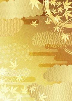 紅葉と金箔背景4138 紅葉,和柄,金箔,金,背景,秋,壁紙,スペース,装飾,模様のイラスト素材