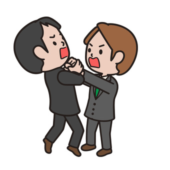 喧嘩する人 首絞め,説教,反省,怒り,謝罪,正座,指差し,困惑,苦悩,苦痛のイラスト素材