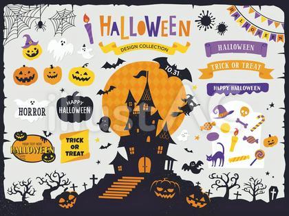 ハロウィンのイラストとフレームデザイン