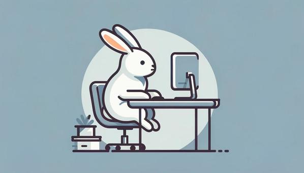 Rabbit operating a computer, rabbit, animal, tiny, JPG