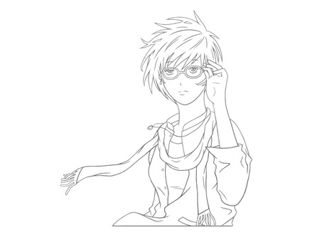 眼鏡をかけたお洒落な女性(モノクロ) ファッション,メガネ,マフラー,女性,手書き,可愛い,美人,お洒落,女,女の人のイラスト素材