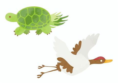かわいい鶴と亀のイラスト かわいい鶴と亀のイラスト 動物,鶴,亀,セット,かわいい,お正月,生き物,元旦,元日,年賀状素材のイラスト素材
