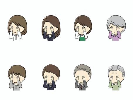 目を覆う老若男女セット 目,覆う,隠す,目隠し,見ない,見たくない,見ていられない,失敗,背ける,悲惨のイラスト素材