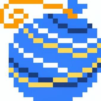 ドット絵の青の水ヨーヨーです。 ドット絵,ヨーヨー,シンプル,水風船,浮かぶ,つる,屋台,祭り,景品,遊びのイラスト素材