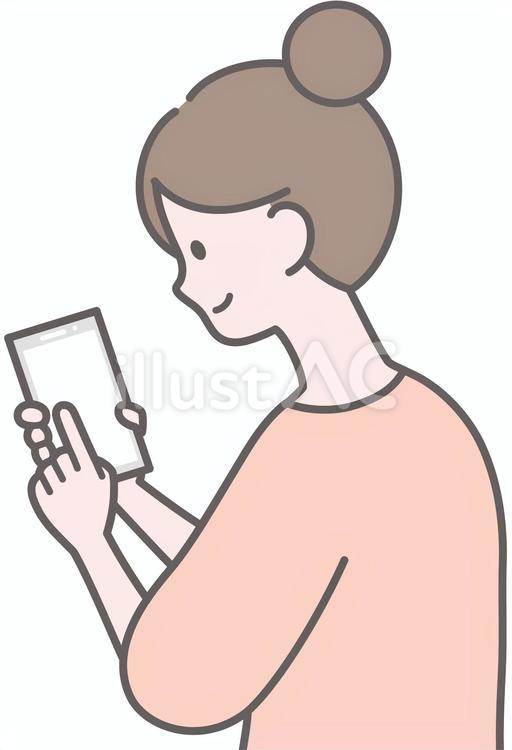 スマホを見る女性　背中越し　後ろ向き スマホ,見る,女性のイラスト素材