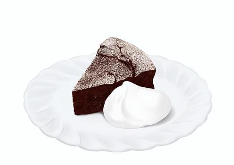 お皿に盛り付けたガトーショコラ ガトーショコラ,チョコレートケーキ,ケーキ,スイーツ,デザート,甘い,おやつ,カフェ,メニュー,喫茶店のイラスト素材