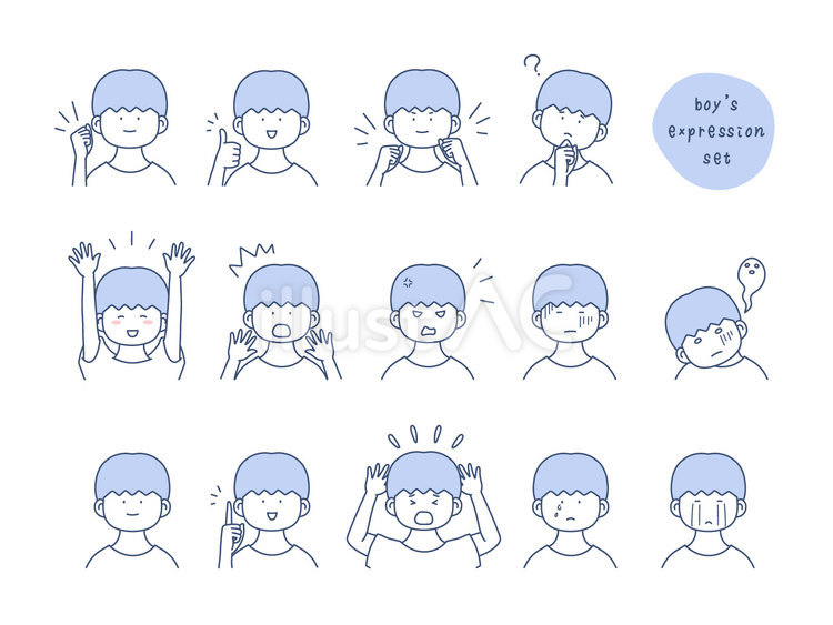 様々な表情の男の子のイラストセット 男の子,表情,笑顔のイラスト素材