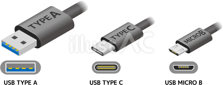 USBケーブルの接続形式のイラスト usb,ケーブル,接続形式のイラスト素材