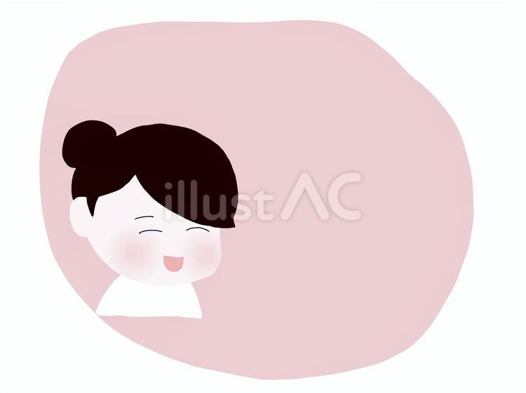 お団子頭の女性　ピンクのフレーム 女性,お団子頭,笑顔のイラスト素材