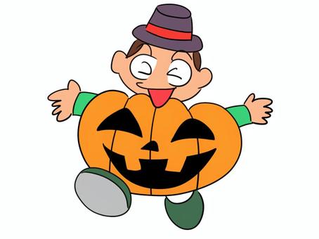 ハロウィンでかぼちゃの仮装する男の子 ハロウィン,コスプレ,秋,季節,10月,年中行事,男の子,子供,かぼちゃ,ジャックオーランタンのイラスト素材
