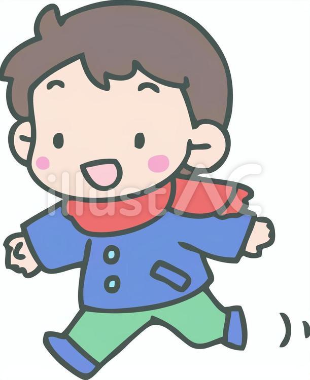 冬のお出かけ(男の子) 散歩,歩く,冬のイラスト素材