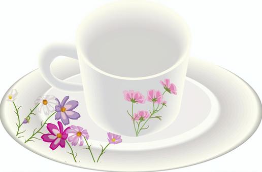 コーヒーカップ花柄 コーヒーカップ,花柄,エレガント,コップ,皿,陶器,食器,立体,リアルのイラスト素材