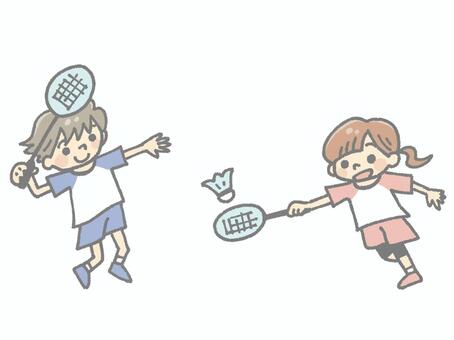 バドミントンをする男女 バドミントン,プレイ,遊ぶ,男性,女性,ラケット,シャトル,打つ,ラリー,スポーツのイラスト素材