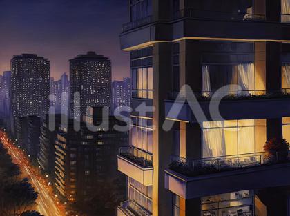 夜の高層マンションからの眺め 背景イラスト - No: 23520809｜無料