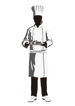 シェフのベクター白黒イラスト シェフ,コック,料理人,料理長,料理,調理,キッチン,台所,レストラン,食堂のイラスト素材