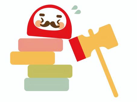 達磨落とし 達磨落とし,達磨,木槌,正月,遊び,表情,汗,崩れる,崩壊,落とすのイラスト素材