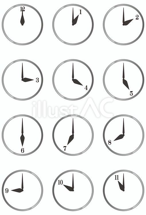 シンプルな数字付き時計、時間表示 時計,クロック,時間のイラスト素材