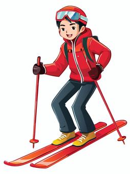 スキーをする若い男性