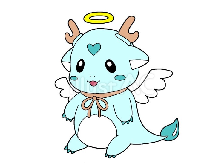 水の龍のマスコットキャラクター（斜め） マスコットキャラクター,ドラゴン,天使のイラスト素材