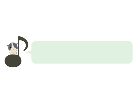 音符に座っているウシ（横長吹き出し） 音符,牛,動物,かわいい,音楽,吹き出しのイラスト素材