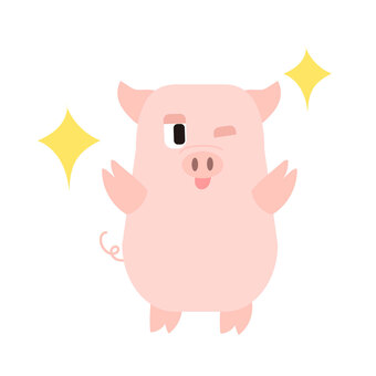 やったね！キラキラな豚(ブタ) 豚,ブタ,家畜,動物,生き物,ペット,やった,達成感,キラキラ,アクションのイラスト素材