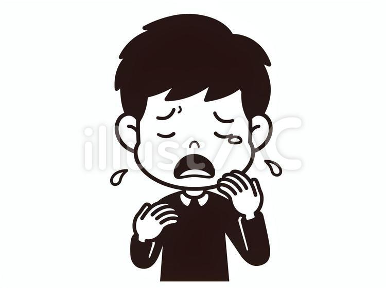 男の子1_016泣く白黒 子供,児童,少年のイラスト素材