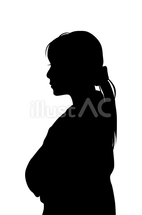 腕組みして横を向く若い女性のシルエット 女性,人物,腕組みのイラスト素材
