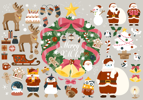A collection of materials that can be used for Christmas cards and winter decorations, , JPG, PNG and AI