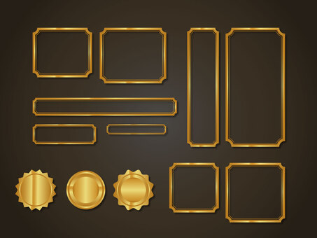 ゴールドのバナーフレーム　影あり01 フレーム,アワード,メダル,あしらい,見出し,小見出し,広告,チラシ,バナー,テンプレートのイラスト素材