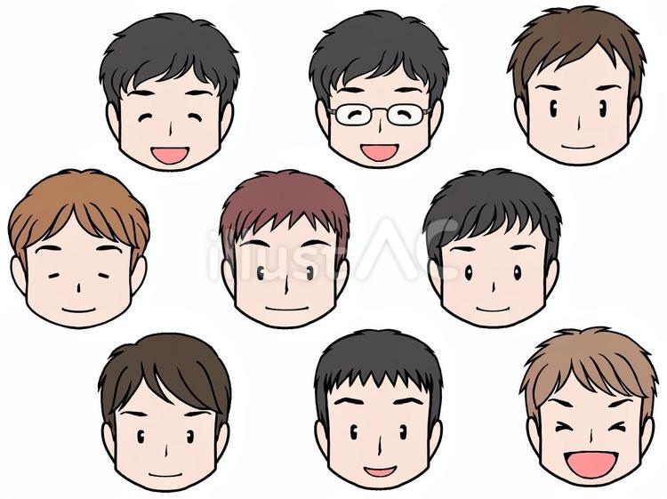 男性の顔アイコン　つめあわせ 男性,正面,顔のみのイラスト素材