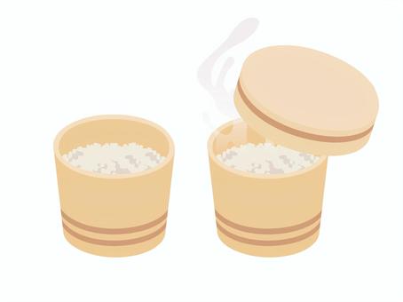 おひつのご飯 おひつ,ご飯,湯気,フタ,白米,食べ物,和食,食事,料理,生活のイラスト素材