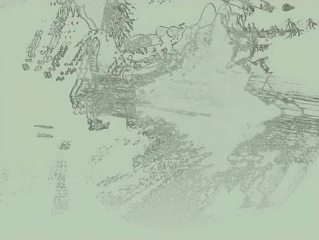 くすんだ緑の渋い手描き和風抽象背景 和色,和風,薄緑,モスグリーン,くすみカラー,抽象,手描き,手書き,背景,壁紙のイラスト素材