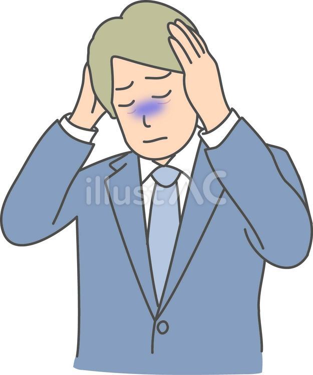 頭を抱える、頭が痛い 男性,悩む,頭のイラスト素材