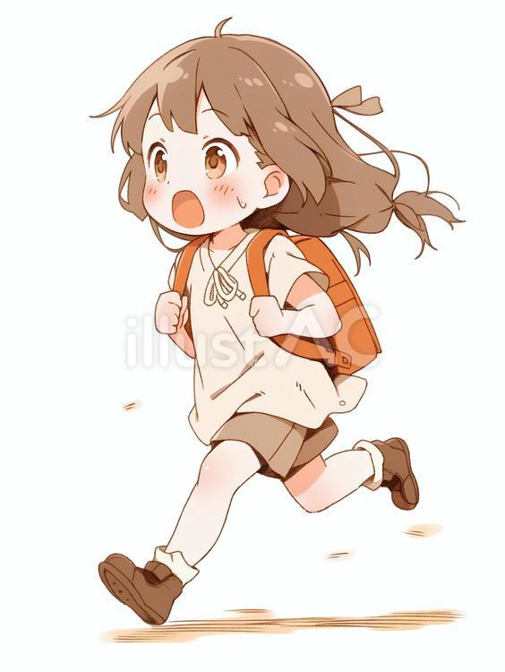 急いで走る小学生の女の子 走る,女の子,リュックのイラスト素材