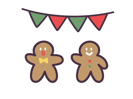 手描きのジンジャーマンのイラスト ジンジャーマン,ジンジャーブレッド,お菓子,甘い,旗,フラッグ,クリスマス,12月,イベント,冬のイラスト素材