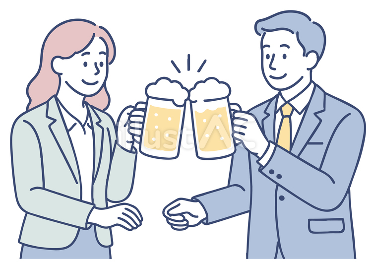 仕事終わりのビジネスパーソン乾杯イラスト 人物,男性,女性のイラスト素材