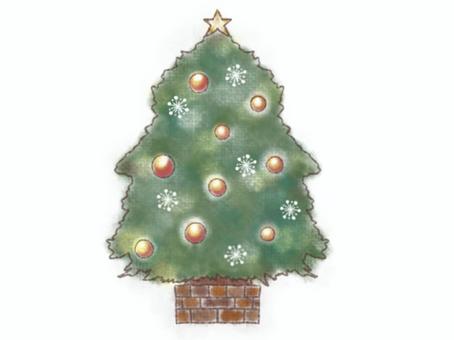 クリスマスツリー クリスマス,クリスマスツリー,結晶,葉,装飾,シール,チラシ,手描き,挿し絵,赤のイラスト素材