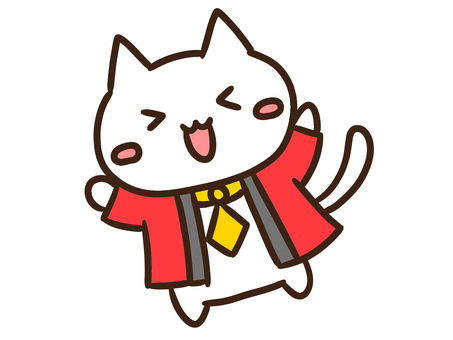 祭中はっぴ＆鉢巻で万歳するかわいい白ねこ はっぴ,ねこ,万歳,盆踊り,掛け声,祭典,和風,夏祭り,秋祭り,企画のイラスト素材