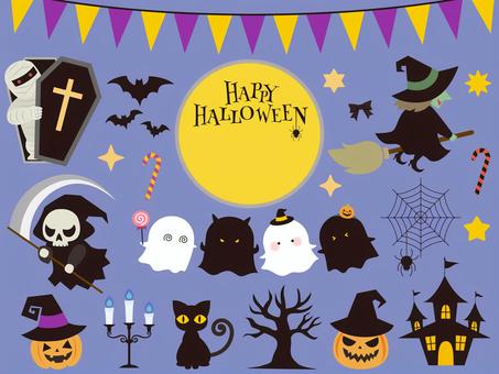 ハロウィンイラストセット ハロウィンイラストセット ハロウィン,魔女,おばけ,猫,ベクター,ハロウィーン,ハロウィン素材,ハロウィン背景,月,満月のイラスト素材