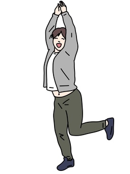 ふざける男性のポーズ 男性,とんがる,ポーズ,全身,ジャケット,スウェット,重ね着,お腹,チラ見せ,ズボンのイラスト素材