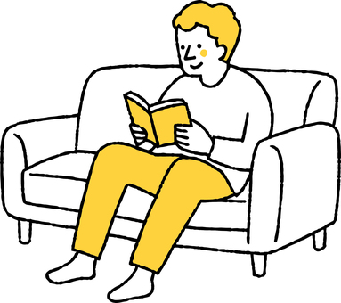 リラックスして本を読む男性 リラックス,本,読書,読む,男性,くつろぐ,休憩,趣味,リフレッシュ,ソファーのイラスト素材