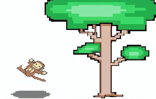 ドット絵　ことわざ　猿も木から落ちる ことわざ,猿,動物,木,ドット絵のイラスト素材