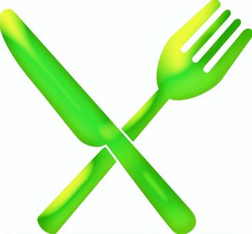 ナイフとフォーク レストラン,食事,グルメ,ランチ,ディナー,マーク,黄緑,グラデのイラスト素材
