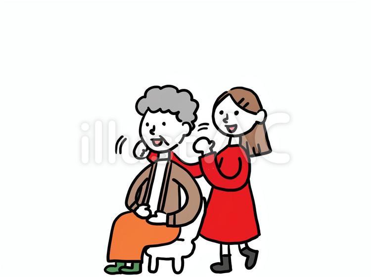 おばあちゃんの肩たたきをする孫 女性,肩たたき,おばあちゃんのイラスト素材