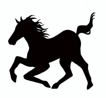 【手描き】駆ける馬のシルエット 馬,生き物,横向き,シルエット,走る,手描き,リアル,モノクロ,挿絵,白バックのイラスト素材