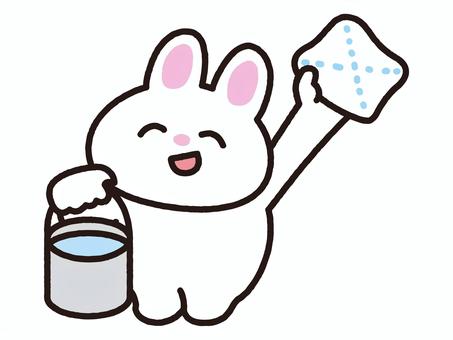 掃除うさぎ_水入りバケツと雑巾 バケツ,雑巾,水拭き,笑顔,やる気,うさぎ,動物,家事,生活,掃除のイラスト素材