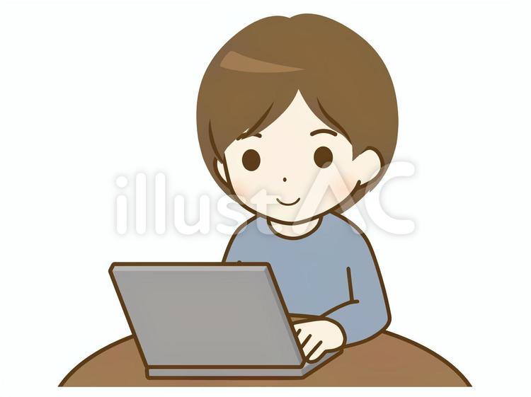 パソコンを操作する若い男性 デフォルメ,キャラクター,表情のイラスト素材