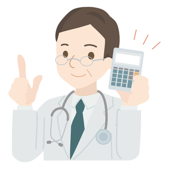 Male doctor with a calculator, врач, медицинские расходы, плата за лечение, JPG, PNG and AI